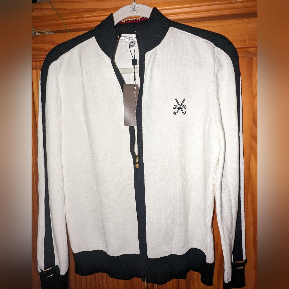 St John Sport white black cardigan sweater.